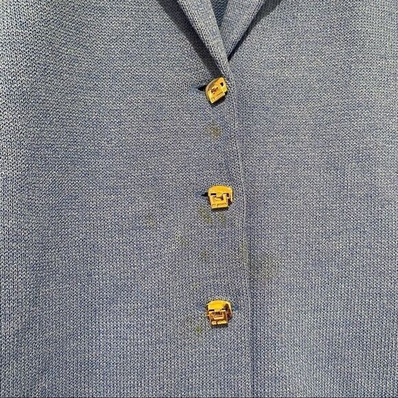 St. John Collection Gold Button Front Blue Dress Size 2 - Picture 3 of 5